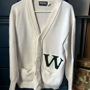 Vintage White Cardigan with Green W Patches